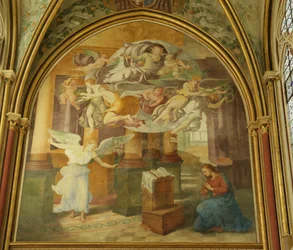 El muro oeste de la capilla Rayonnant de la Abadía con La Anunciación, siglos XVI-XIX